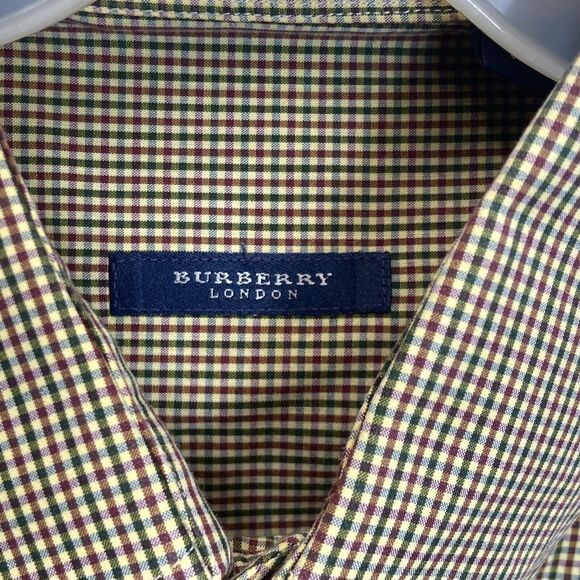 Burberry Brit Button Down Shirt Men's XL Burgundy Green Blue Gingham Plaid - Picture 3 of 6